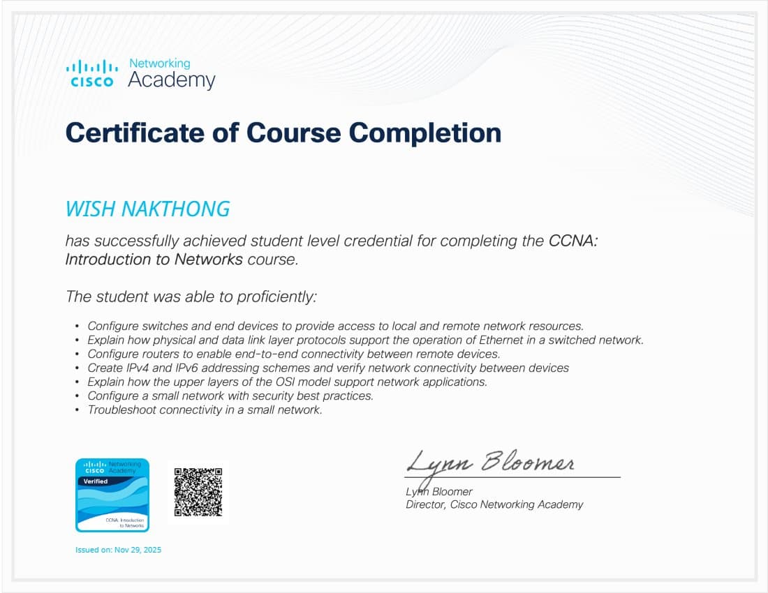 Preview of the CCNA ITN (Updated Version) certificate