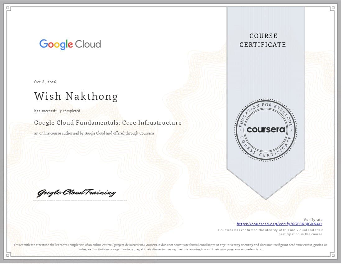 Preview of the Google Cloud Fundamentals: Core Infrastructure certificate
